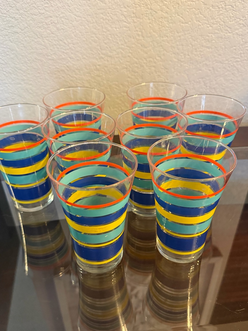 Set Of 8 Vintage Anchor Hocking 5.75" Tall Fiesta Stripped Glasses 1970’s